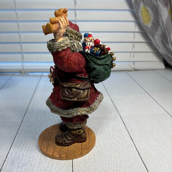 Santa Claus Figurine Holding Candy Cane & Teddy Bear  Holiday Decor - Picture 2 of 12